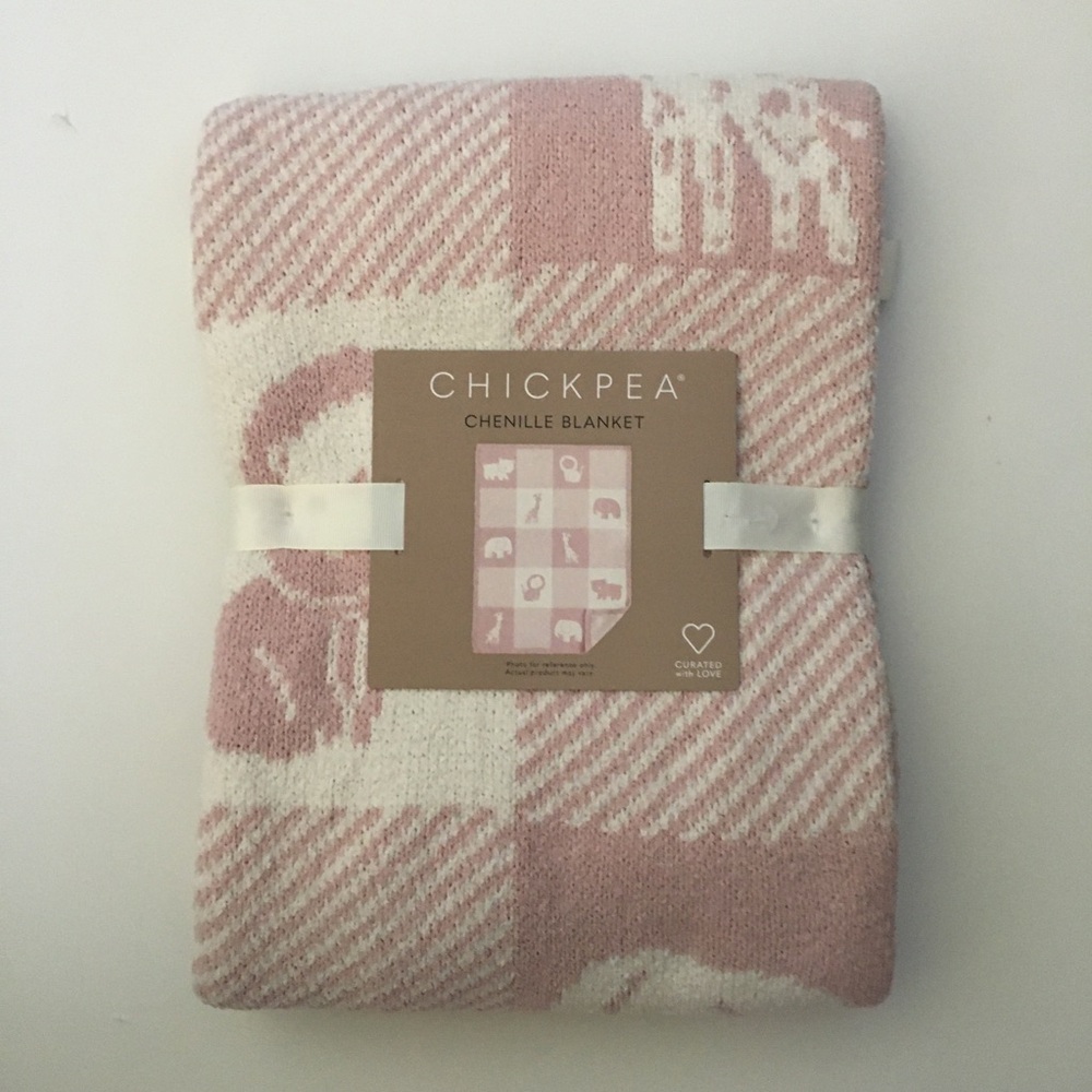 Baby Blanket Chenille Pink & Cream Animal Theme NEW Baby Gift by Chick Pea